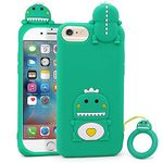 YONOCOSTA Cute iPhone SE 2020 case, iPhone 6 Case, iPhone 6s Case, iPhone 7 Case, iPhone 8 Case, Funny 3D Cartoon Animals Green Little Dinosaur Soft Silicone Shockproof Back Cover Case with Keychain