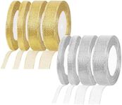 Rustark 8 Rolls Metallic Glitter Organza Ribbons Assortment Kit 4 Sizes Each 1/4, 2/5, 4/5, 1 Inch x 25 Yards Gold Silver Glitter Ribbon for Gift Wrapping Party Decoration (0.6, 1, 2, 2.5cm x 22.5m)