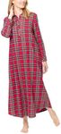 PajamaGram Long Flannel Nightgown - Women Nightgown, Plaid, Red, Medium