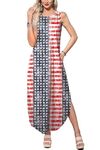 Spadehill Women July 4th American Flag Summer Maxi Dress, Star & Striped, S