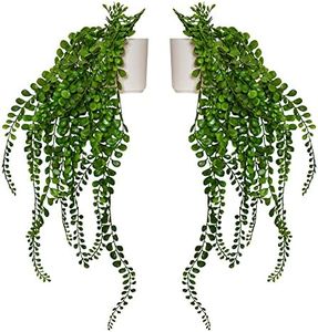 Set di 2 Piante Cadenti Artificiali Sospese con Vasi Bianchi da Interno Esterno Design fiori finti