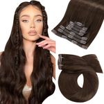 Moresoo Dark Brown Clip in Hair Extension Real Human Hair 18 Inch Double Weft Clip in Human Hair Extensions Thick Remy Hair Extensions Human Hair Clip in Dark Brown #4 7 Pieces 120 Grams