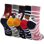 PUTUO Kids Girls Animal Socks: Children Ankle Cotton Socks Girls Odd Novelty Funky Cute Socks Age 5-7 Years Old 5 Pairs Cartoon Cat