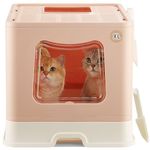 Gefryco Jumbo Cat Litter Box with Sifting Lid for Big Cats, XL Covered Enclosed Cat Litter Box with Scoop, Oversized Top Entry Cat Litter Box with High Sides for Multi Cats（Pink）