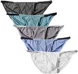 YuKaiChen Men's Bikini Underwear Micro Mesh Breathable Silk Briefs Low-rise 5-Pack M