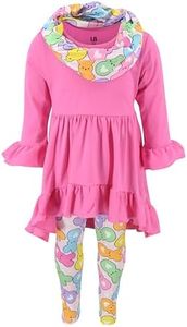 Unique Baby Girls Easter Outfit 3 Piece Long Sleeve Legging Set Peeps Bunny Outfit for Girl Toddler Matching Scarf Spring Clothes (7Y, Color Peeps)