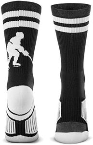 ChalkTalkSPORTS Hockey Half Cushioned Crew Socks | Hockey Player | Black/White