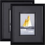 Yaetm 8x10 Picture Frame with Double Floating Black Mat for 4x6 Picture, Black Double Mat 4 by 6 Opening, HD Polished Tempered Real Glass, Tabletop & Wall Mounting Photo Frames (2 pack, Black)