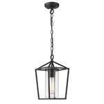 Emliviar Modern Outdoor Pendant Light, 1-Light Outdoor Hanging Lantern Light in Balck Finish with Clear Glass, 20065H BK