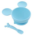 Bumkins Disney Baby Bowl, Silicone Feeding Set with Suction for Baby and Toddler, Includes Spoon and Lid, First Feeding Set, Essentials for Baby Led Weaning for 4 Months Up, Mickey Mouse Light Blue