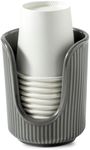 Dobbyby Ceramic Bathroom Cup Dispenser with Stylish Vertical Stripes - Disposable Mouthwash Cup Holder Holds 3-4oz Paper Cups for Rinsing Cups on Bathroom Vanity Countertops, Gray-Upgraded