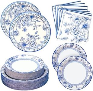 180PCS Blue White Floral Party Supplies Serve 60, Blue Flower Party Paper Plates and Napkins Kit for Bridal Baby Shower Wedding Tea Party Decorations, Includes Dinner Plates, Dessert Plates, Napkins