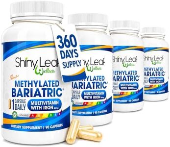 Shiny Leaf Methylated Bariatric Multivitamin with Iron 45mg – Once Daily Capsule, ASMBS Compliant Bariatric Vitamins for Gastric Bypass & Gastric Sleeve, for Men & Women, USA Made – 4 Pack (360 Count)