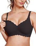 As Fairy Maternity Bras for Pregnancy, Nursing Bras for Breastfeeding, Lace Nursing Bralette Full Coverage, Black, Large