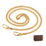 WACH AUF Bag Chain 120cm Purse Chain with Buckles, Handbag Chain Gold Bag Chain, Bag Flat Chain Strap Handbag Chain Straps for DIY Handbags Crossbody Bag Crafts Making(Golden)