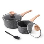 Kordisen Sauce Pan Set with Lid, 1.5QT & 2.5QT Non Stick Small Pot with Granite Coating, Saucepan with Pour Spout, Multipurpose Handy Induction Pot, Cooking Pot, PFOA/PFOS Free