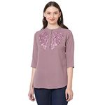 Go.4.it Women's Band Collar Top with Front Embroidery (1141_DRYROSE_XL)