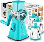 Rotary Cheese Grater with Upgraded, Reinforced Suction - Round Cheese Shredder Grater with Replaceable Stainless Steel Drum Blades - Easy To Use & Clean - Vegetable Slicer & Nut Grinder