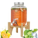 Hiziwimi 1 Gallon Beverage Dispenser with Stand,Glass Drink Dispenser with Spigot Solid Stainless Steel