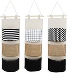 3PCS Hanging Storage Bag, Linen Cotton Fabric Door Closet Organizer Hanging Pocket Organizer with 3 Pockets for Bedroom, Bathroom，Kitchen