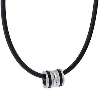 DonDon Collar de Cuero con Colgante de Acero Inoxidable y Anillos de Caucho en Bolsa de Terciopelo de Color Negro