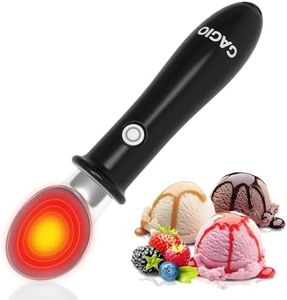 GAGIO Heated Ice Cream Scoop - USB Rechargeable Electric Scooper with Safety Lock, Dual Temp Control 113℉/140℉ for Hard Ice Cream, Waterproof, Ergonomic Handle, Easy to Clean - Black