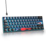 Mosptnspg Protable 60% Percent Gaming Keyboard Mechanical, Mini Compact Ice-Blue LED Backlit 61 Keys Wired Office Keyboard with red Switch for Mac/Win/PS4/PS5（Black/Red Switch）