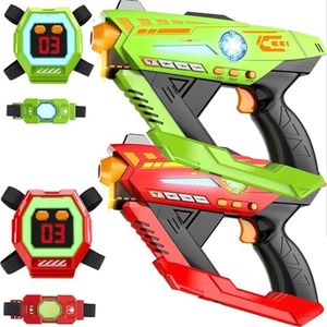CheerCrew Gun Toy Set of 2 Rechargeable with Infrared Technology Gun Sets for Indoor & Outdoor Play – Fun Birthday Gift for Boys & Girls Ages 8 9 10 11 12+ Years Old (Green&Red)