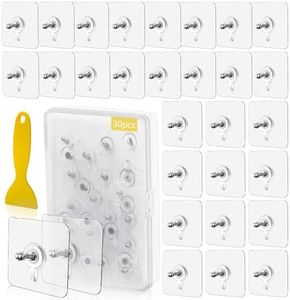 yuejuhe 30 Pièces Vis Adhésives Détachables, Crochet à Vis Mural sans Poinçon, Clous de Suspension Auto-Adhésifs pour Salle de Bain, Salle de Douche, Cuisine (Transparent)
