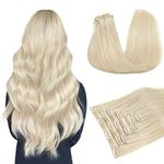 DOORES Hair Extensions Seamless Clip in Human Hair, Platinum Blonde 16 Inch 7pcs 110g, Clip in Human Hair Extensions Seamless Hair Extensions with Skin Weft Straight Remy Hair for Women