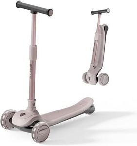 BEIESTATE Aesthetic Foldable Kids Scooter, 3 Wheel Scooter for Kids Ages 3-18, Max 220 lbs, Steering Limit Lock, Adjustable Handlebar, One-Piece Brake, 3 Light Up Wheels Kick Scooter for Boys & Girls