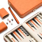 Lingle Backgammon Sets for Adults, Classic Board Game with Folding Faux Leather Case, Portable Travel Backgammon Game Set