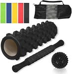 ADVWIN Foam Roller Set Yoga Roller | 8 in 1 + Tote Bag (Foam Roller, EVA Muscle Roller Stick, 1 Massage Balls & 5 Resistance Bands) - Physical Therapy Injury Prevention Deep Tissue Massage, Black