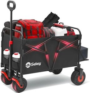 Sekey 332L Folding Festival Trolley with Expandable Tailgate, Patented Design Beach Cart - Diamond Collapsible, Wide All-Terrain Wheels, Brake, 350LB Load Capacity Heavy Duty Wagon for Camping, Black