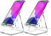 KTRIO 2Pack Acrylic Cell Phone Stand, Clear Phone Holder, Transparent Phone Stand for Desk Phone Dock Cradle Compatible with iPhone 14 13 Pro Max 12 11 XR, All Smartphones 4-8inch