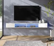 WAMPAT TV Stand with LED Lights for 65/70/75 Inch TVs, Entertainment Center Media Console, Wall Mounted Shelf Under TV Cabinet with Storage for Living Room and Bedroom, White