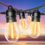 Fohil 53FT Outdoor String Lights for Patio,Waterproof Garden Lights String Outdoor Connectable,Hanging Globe String Lights Outside with 15+1 Bulbs, Shatterproof Led Lights for Party Gazebo