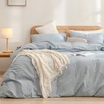 BESTOUCH Duvet Cover Set 100% Washed Cotton Linen Feel Super Soft Comfortable Chic Lightweight 3 PCs Home Bedding Set Solid Cornflower Blue Cal King