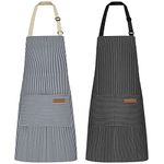 Riqiaqia Pack of 2 Women's Cooking Aprons, Kitchen Apron with 2 Pockets for Cooking, Baking, Painting, Housework (Black Pinstripes/Blue Pinstripes)