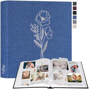 Lanpn Album Photo Scrapbooking, Grand Lin DIY Album 100 Pages Blanches Avec Séparateurs de Cellophane, Pour Photos 9x13cm 10x15cm 13x18cm (Bleu, 30x33,5cm)