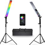 NEEWER Upgraded Interactive RGB Light Stick with Stand Kit, 2 Pack BH-30S Photography Light Wand with Touchable RGBWW Hue Mixer/2.4G APP Control/2500K-10000K/CRI&TLCI97+/18 Effects/7.4V/31Wh Battery