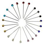 Stone Head Hijab Pins Set - Multi-Colour Hijab Scarf Clips Safety Pins Flat Head Long Straight Pins for Hijab pin, Scarves, Needles, Lapels, and Craft Sewing Pack of 21 (Small)