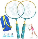 Kids Badminton Rackets Set with Soft Grip, Oversize & Lightweight Shuttlecocks Racquet with Carry Bag for Children Youth, 2 Player Sport Game for Indoor Outdoor Backyard