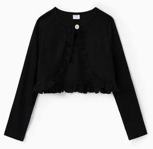 PATPAT Girls Sweaters Cardigan Clothes Long Sleeve Ruffle Knit Dress Cover Cardigan Shrug Fall Outfits Tween Girl Clothing Cropped Black 9-10 Years