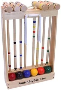 AmishToyBox.com Deluxe Croquet Game Set - 6 Player - with Wooden Stand (Three 28" Handles/Three 32" Handles)