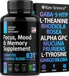 Brain Supplements for Memory and Focus - L Theanine, Ginkgo Biloba, Rhodiola Rosea, GABA, 5HTP - Nootropic, Mood Support & Cortisol Supplement - Alpha GPC, L Tyrosine, Mucuna Pruriens - 60 Capsules