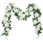 SHACOS 3Pcs (6.0m) White Rose Garland Artificial Flowers Artificial Rose Vine Garland Decorations Artficial Flower Garland Outdoor Hanging Rose Garlands for Wedding Outdoor Indoor Arch Party Wall