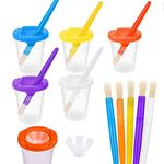 Jatidne Kids Paint Pots with Lids and Paint Brushes for Children Assortment Spill Proof Painting Set