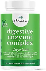 Nbpure Vegan Digestive Enzyme Complex – Daily Bloating, Gas, & Food Digestive Support for Women & Men – 12 Enzymes & 3 Herbs – Lactase, Protease, Lipase, Ginger, Cinnamon, Peppermint + More