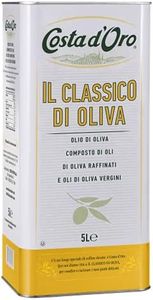 Costa d'Oro – Classico di Oliva 5L. Olio di oliva adatto a crudo per pesti e salse tipo maionese e per marinature, soffritti, cotture prolungate e fritture. Latta da 5 litri.